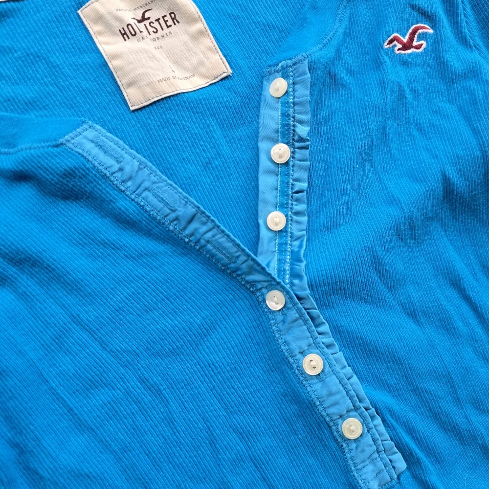 Hollister Vintage Y2K Henley Top Womens S Blue Bella Swan Logo - Picture 2 of 3